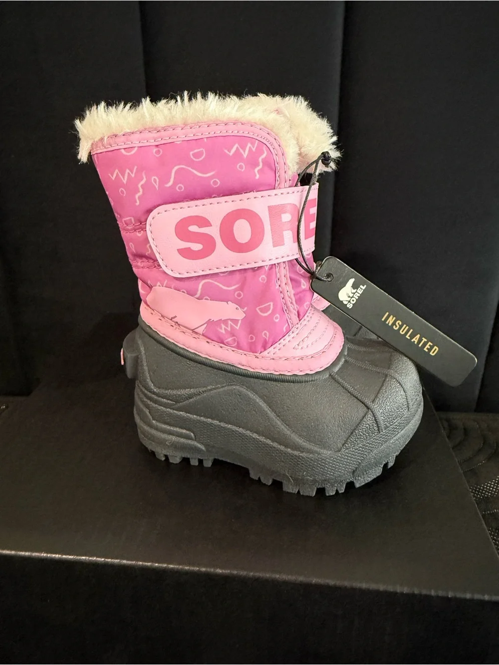 Sorel Pink & Black Kids' Waterproof Winter Boots with Faux Fur Cuff